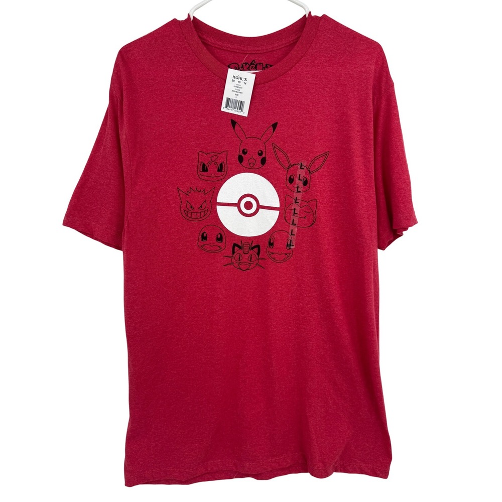 Pokemon Mens Red Heather Graphic T-Shirt Poke Ball Pikachu Eevee Large 2PKM2941